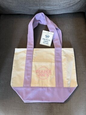 🌸 Viral Trader Joe’s Mini Pastel Canvas Tote Bag – Pink Trim 🌸